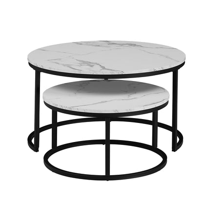 Table basse Luc — finition blanche, bois, marbre, métal