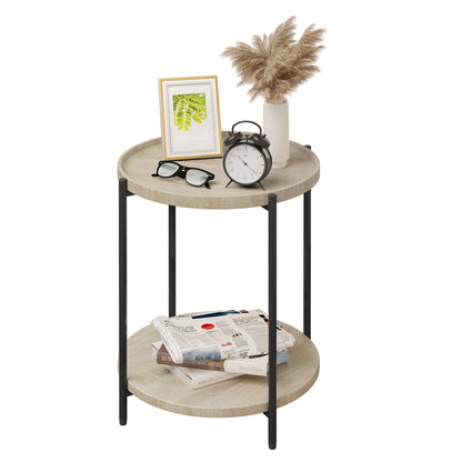 WOLTU Round Coffee Table with 2 Shelves Removable Table Top Sofa Telephone Tea Bedside Table for Living Room Bedroom Home