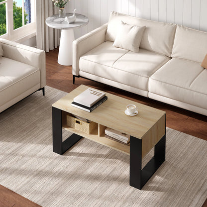 WOLTU Tea Coffee Table with Storage 2 Open Compartments Vintage Industrial Style Sofa Table Side Table for Living Room Bedroom