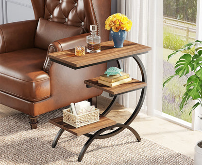 Table d'appoint Tanguy — bois, style industriel, rangement intégré, 3 niveaux
