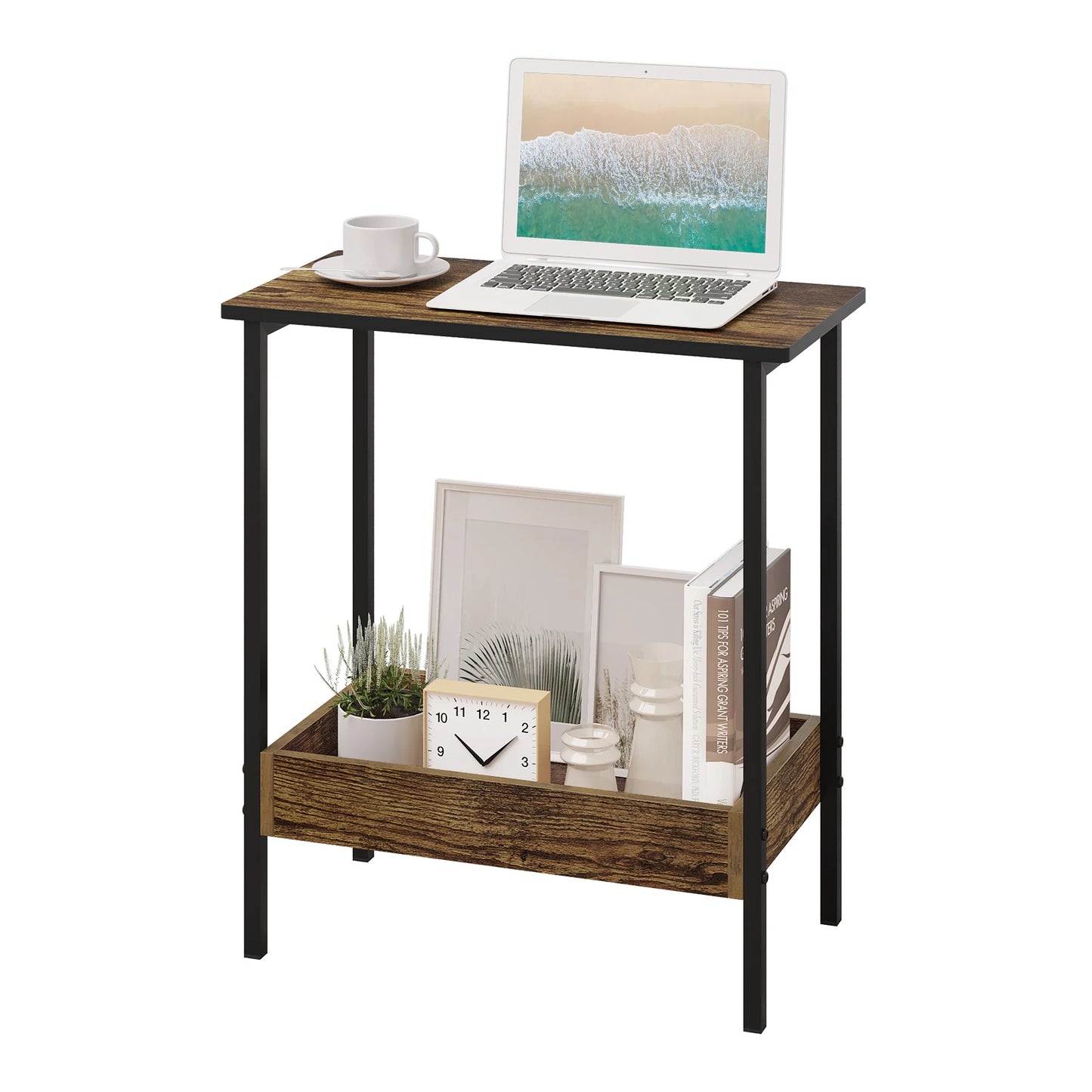 WOLTU Side Table Coffee Table with 2 Shelves Sofa Console Table with Storage Space for Living Room Living Room Cozy Corner