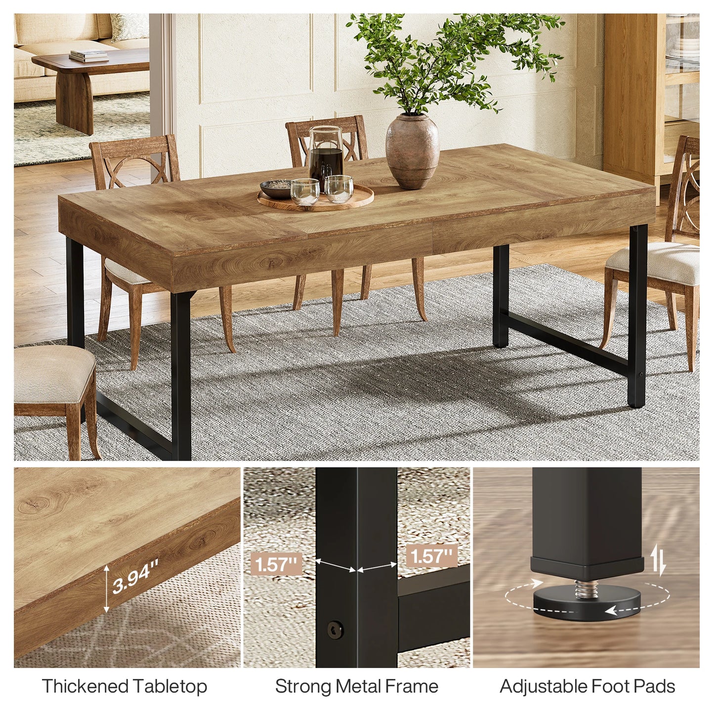 Table de salle à manger Wilfried — métal, style industriel, rectangulaire