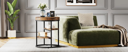 Table d'appoint Pauline — bois, style industriel, rangement intégré, ronde