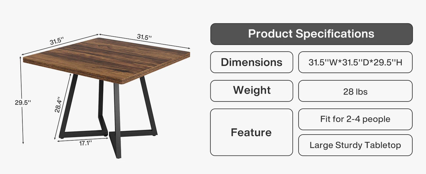 Table de salle à manger Astrid — bois, métal, style industriel, carrée