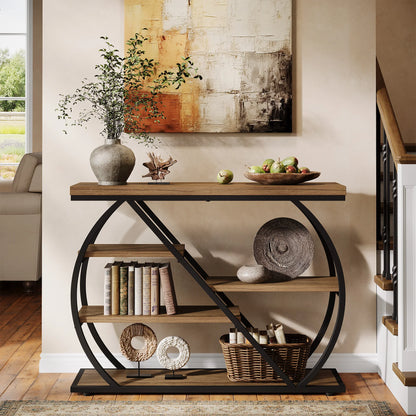 Console Antoine — bois, style rustique, rangement intégré, étagères ouvertes