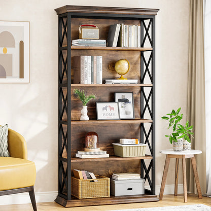 Bibliothèque Delphine — style industriel, rangement intégré, 6 niveaux, étagères ouvertes