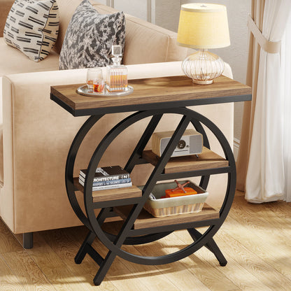 Table d'appoint André — bois, métal, rangement intégré, 3 niveaux