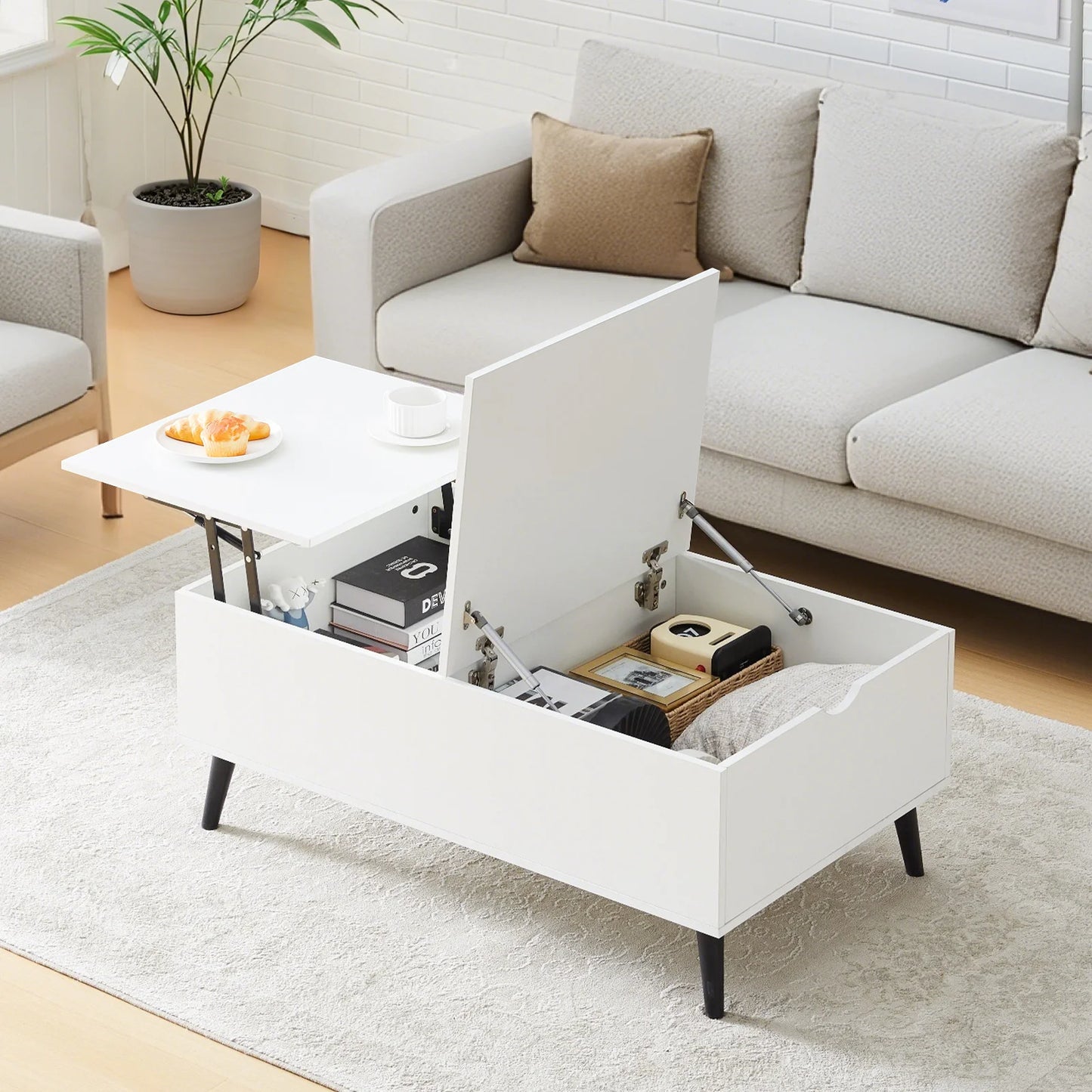 Lift Top Coffee Table with Storage, Wooden Sofa Side Tea Table for Living Room, Storage Cabinet with Hidden Compartments