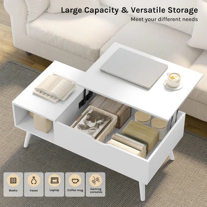WOLTU Height-Adjustable Coffee Table Living Room Coffee Table with Hidden Storage Lifting Board Folding Table for Side and Sofa