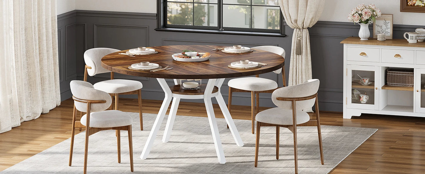 Table de salle à manger Jonathan — bois, métal, rangement intégré, ronde