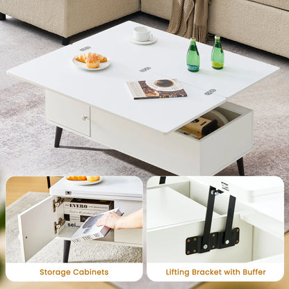 Convertible Coffee Table with Lifting Top, Retractable Living Room Table, Wooden Sofa Side Table with Hidden Storage Space