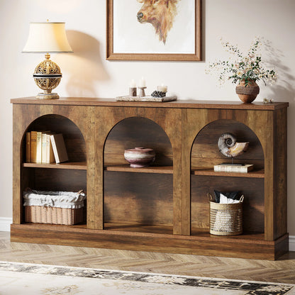 Console Éva — bois, métal, rangement intégré, 3 niveaux