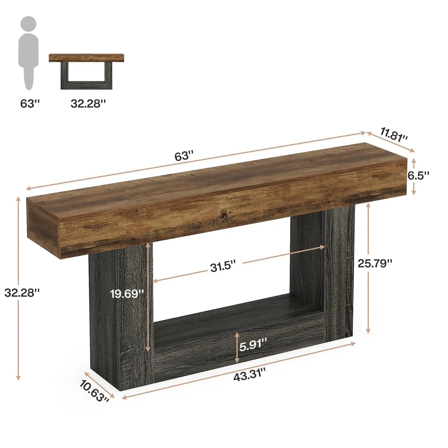 Console Laetitia — bois, 2 niveaux