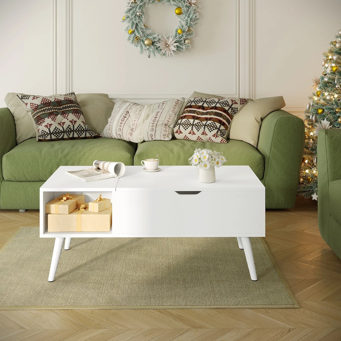 WOLTU Height-Adjustable Coffee Table Living Room Table with Hidden Storage Lifting Board Folding Table for Side Sofa Decor Home