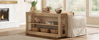 Console Béatrice — finition marron, bois, métal, rangement intégré