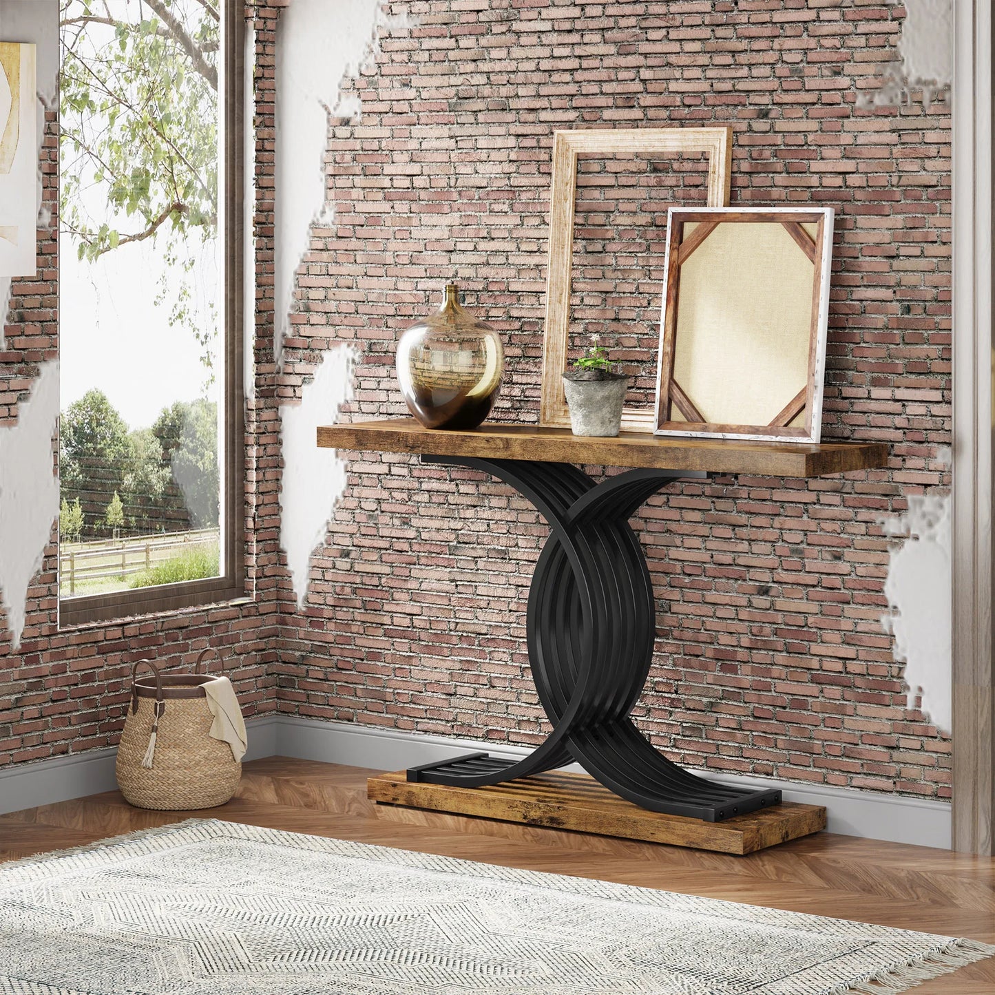 Console Axel — finition dorée, bois, marbre, métal