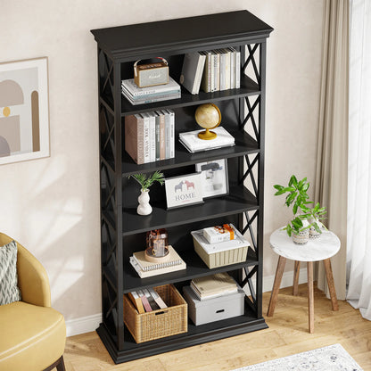 Bibliothèque Delphine — style industriel, rangement intégré, 6 niveaux, étagères ouvertes