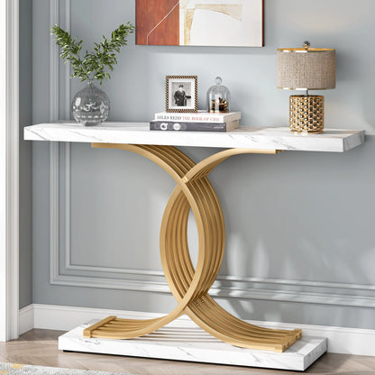 Console Axel — finition dorée, bois, marbre, métal