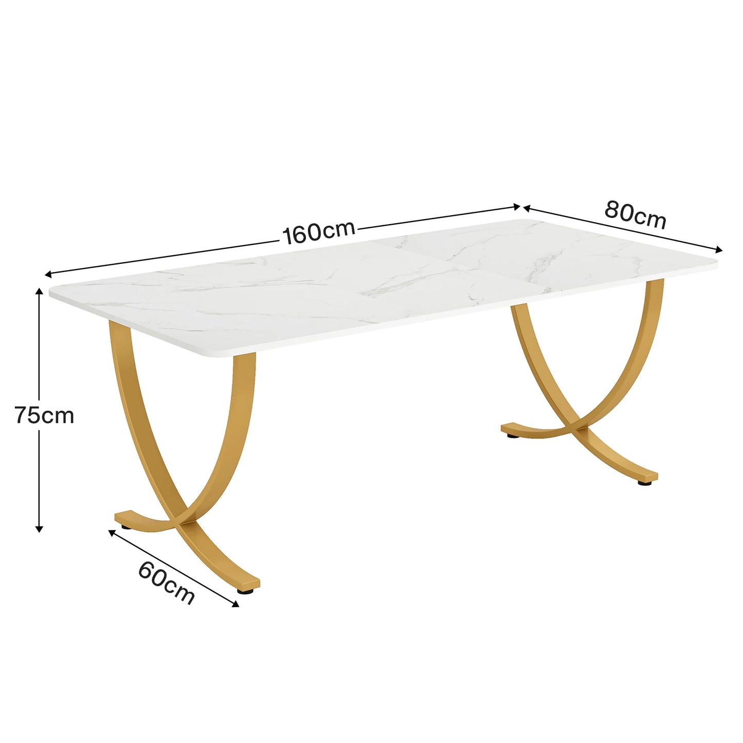 Table de salle à manger Louise — finition blanche, marbre, design contemporain, rectangulaire