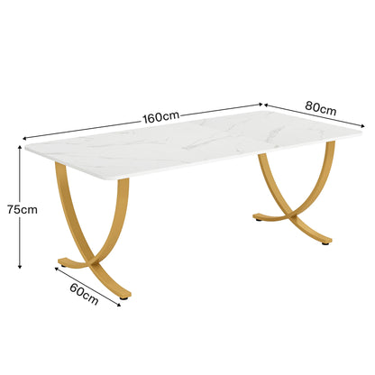 Table de salle à manger Louise — finition blanche, marbre, design contemporain, rectangulaire