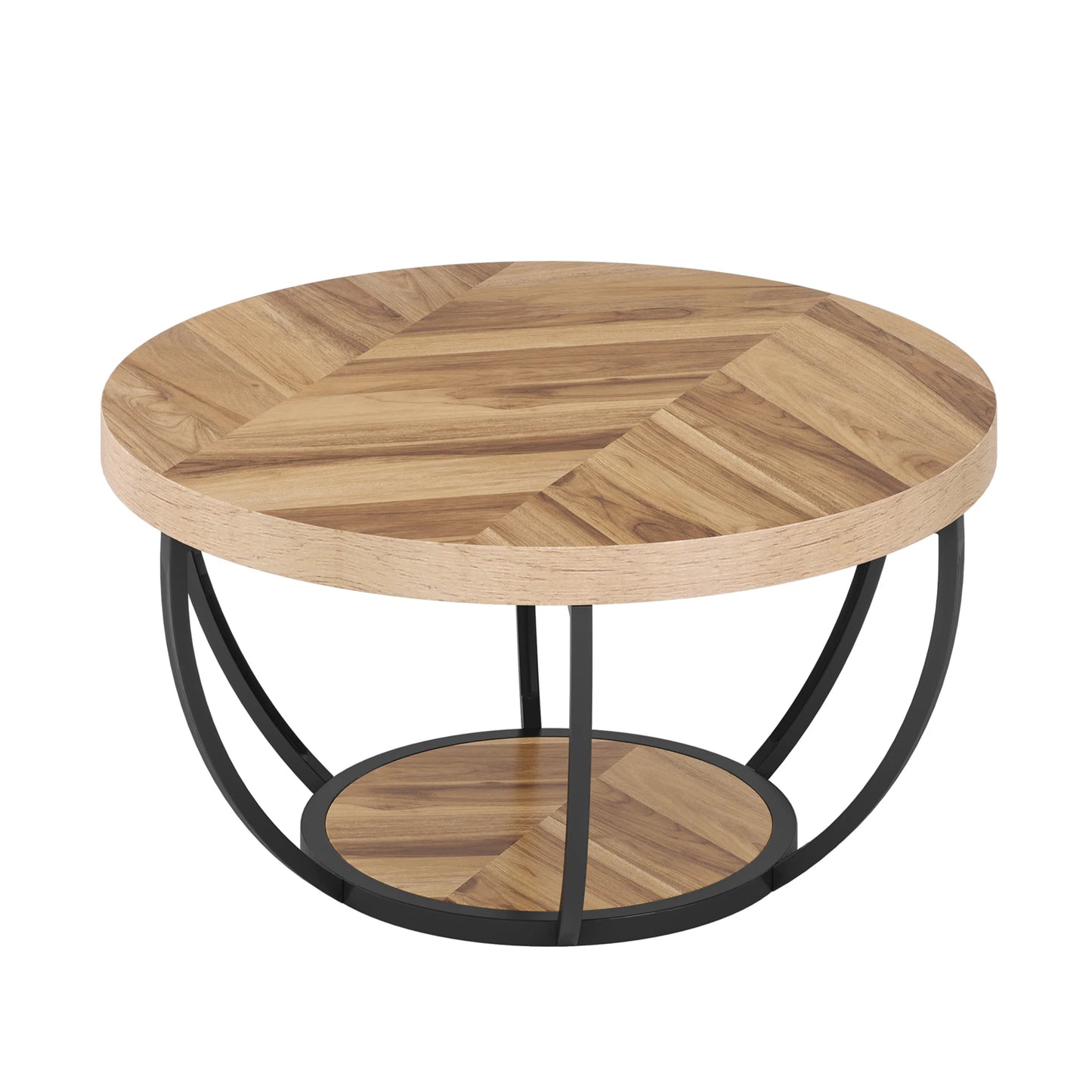Table basse Marc — bois, style industriel, rangement intégré, 2 niveaux