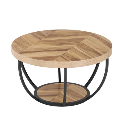 Table basse Marc — bois, style industriel, rangement intégré, 2 niveaux
