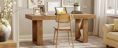 Table de salle à manger Justine — finition marron, style rustique, rectangulaire