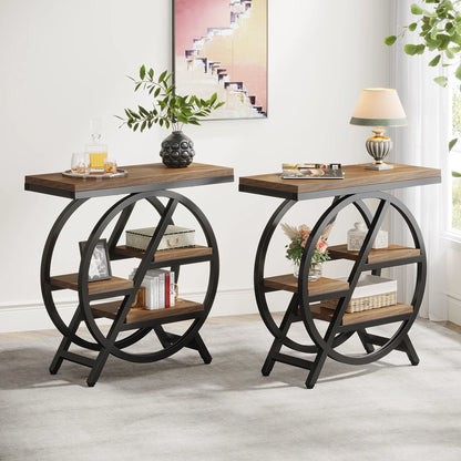 Table d'appoint André — bois, métal, rangement intégré, 3 niveaux