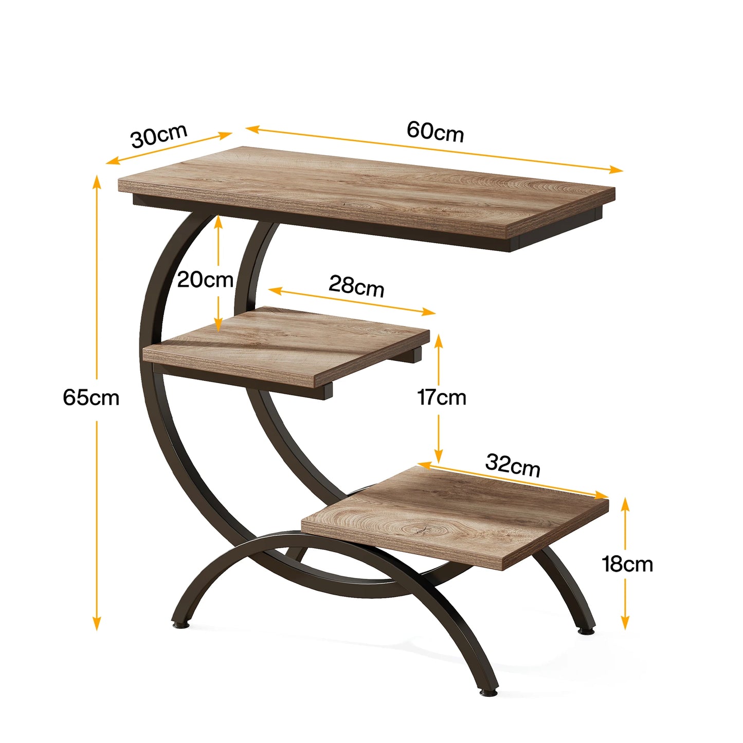 Table d'appoint Tanguy — bois, style industriel, rangement intégré, 3 niveaux