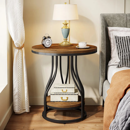 Table d'appoint Agnès — design contemporain, rangement intégré, 2 niveaux, ronde
