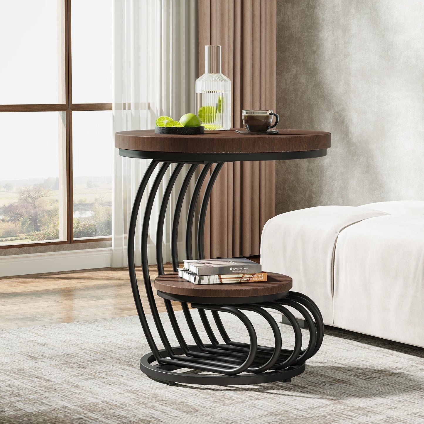 Table d'appoint Pénélope — finition dorée, marbre, design contemporain, rangement intégré