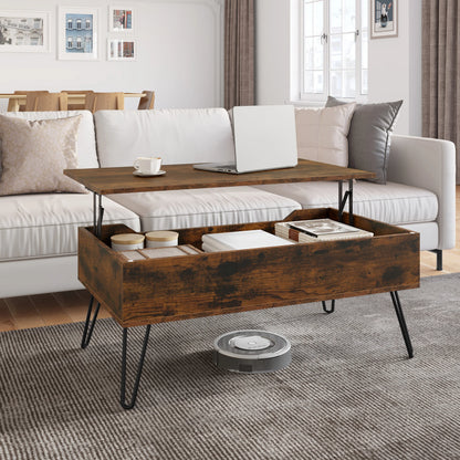 WOLTU Extendable Coffee Table Height-Adjustable Table Wooden Sofa Table with Hidden Storage Space Living Room Office Furniture