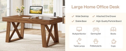 Bureau Martial — finition noyer, style rustique, rangement intégré, avec tiroirs