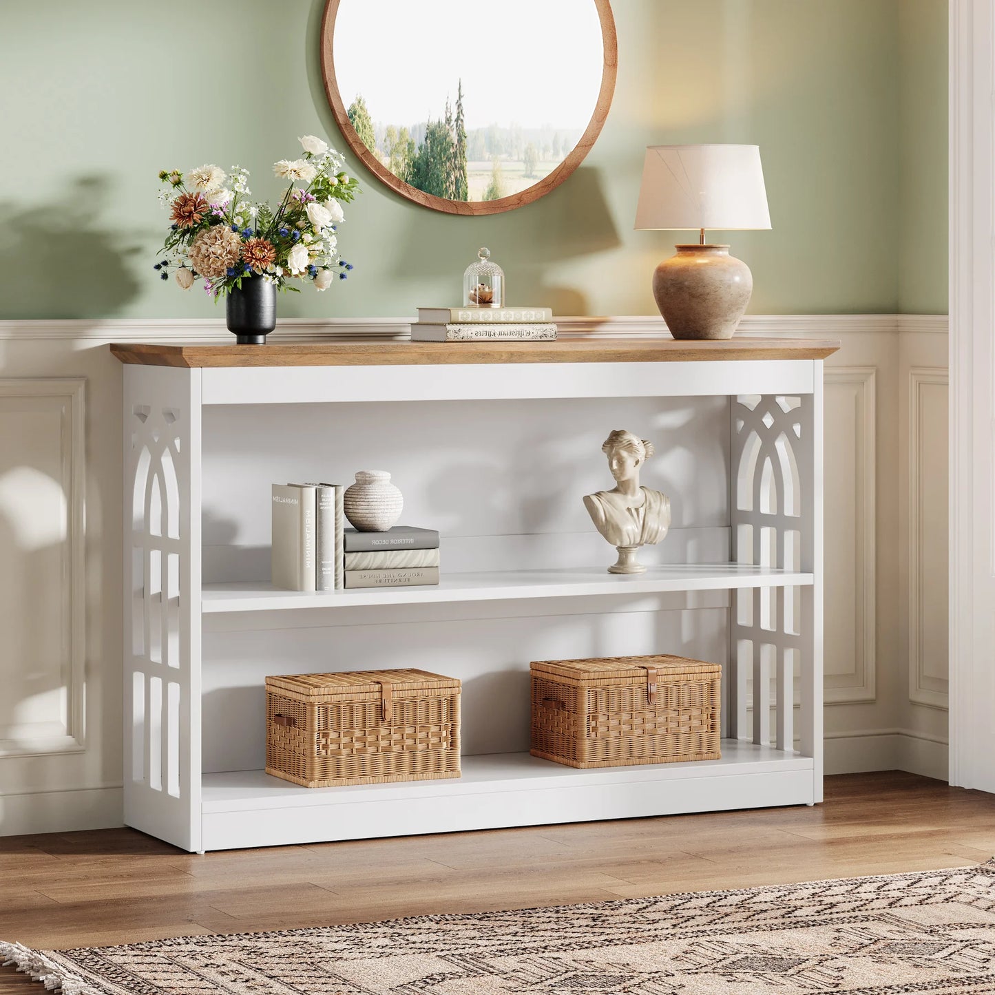 Console Sylvain — finition blanche, design contemporain, rangement intégré, 3 niveaux
