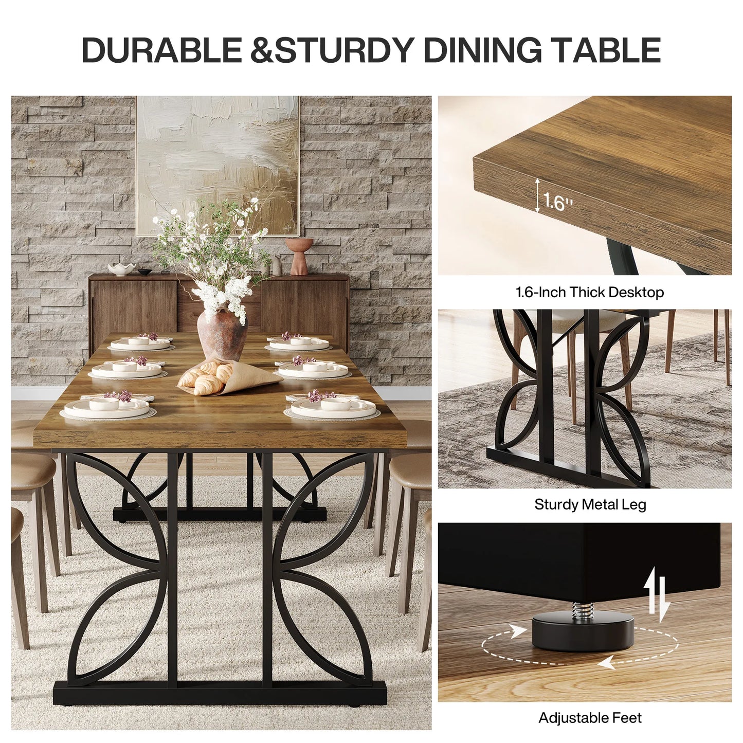 Table de salle à manger Florent — métal, rectangulaire