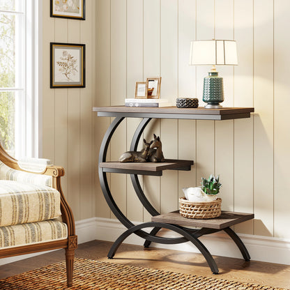 Table d'appoint Tanguy — bois, style industriel, rangement intégré, 3 niveaux