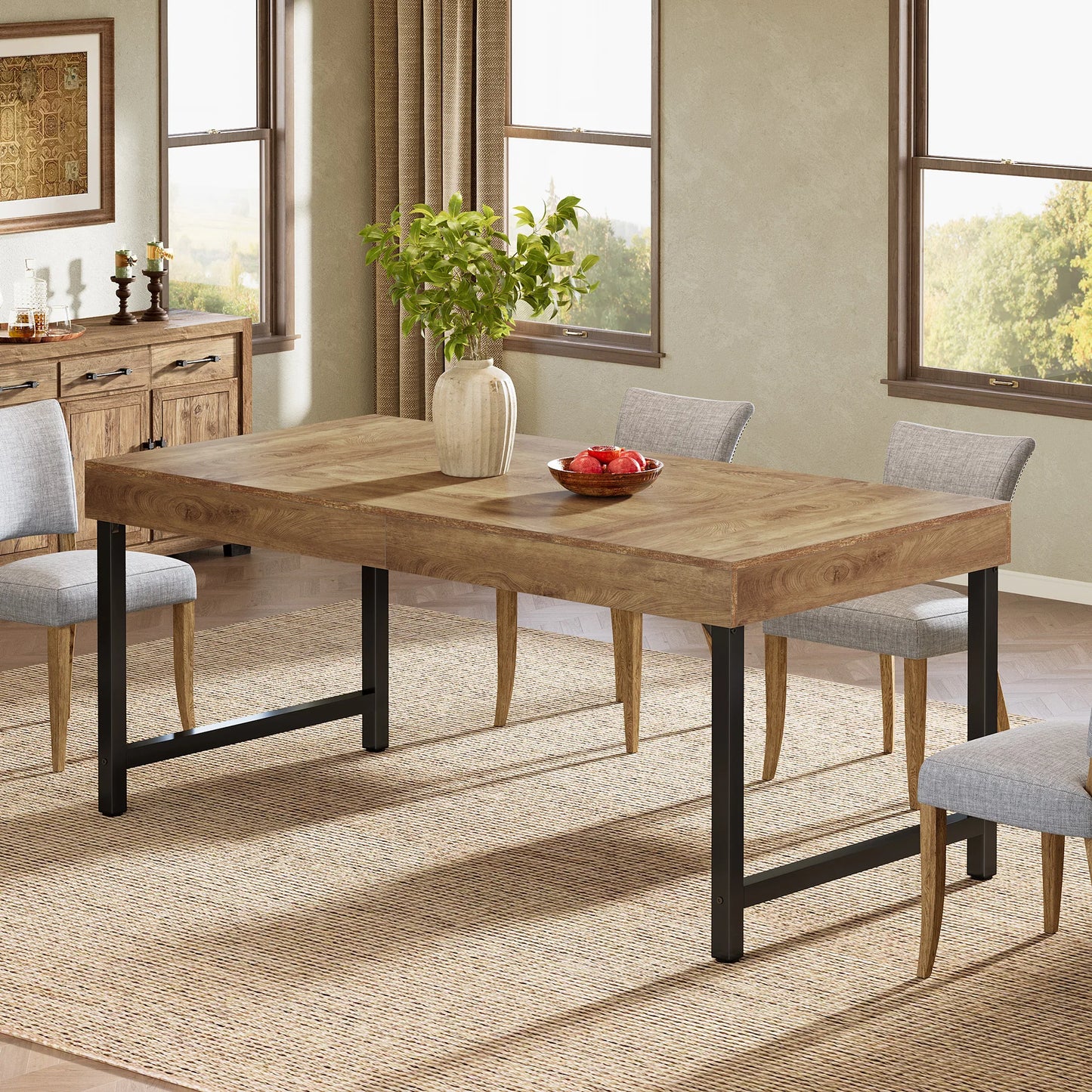 Table de salle à manger Wilfried — métal, style industriel, rectangulaire