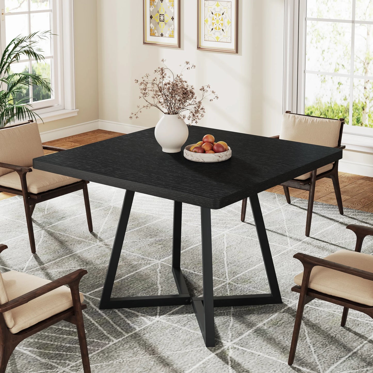 Table de salle à manger Astrid — bois, métal, style industriel, carrée