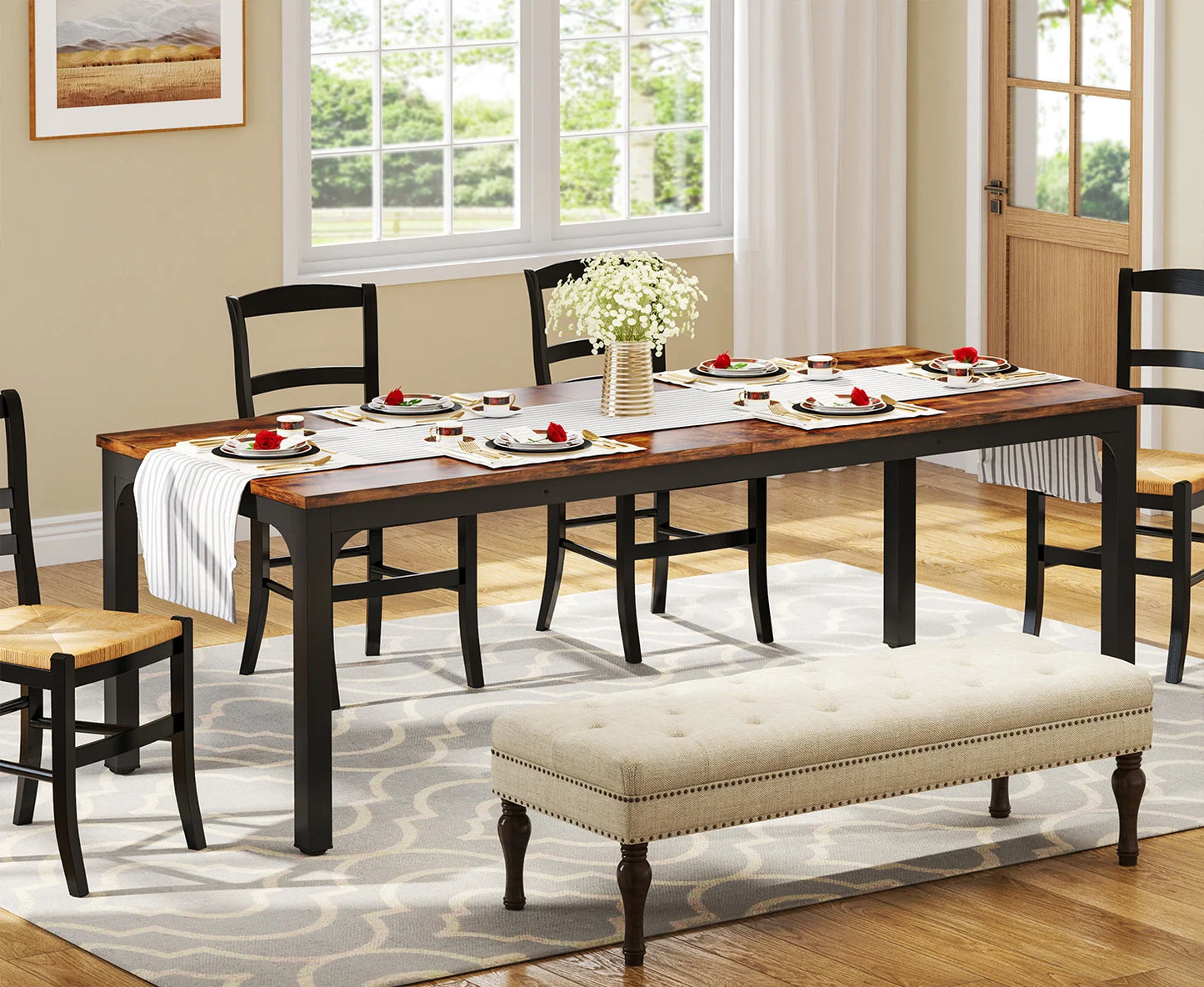 Table de salle à manger Émilie — bois, style industriel, rectangulaire