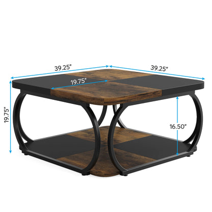 Table basse Mélanie — bois, métal, rangement intégré, 2 niveaux