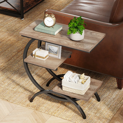 Table d'appoint Tanguy — bois, style industriel, rangement intégré, 3 niveaux