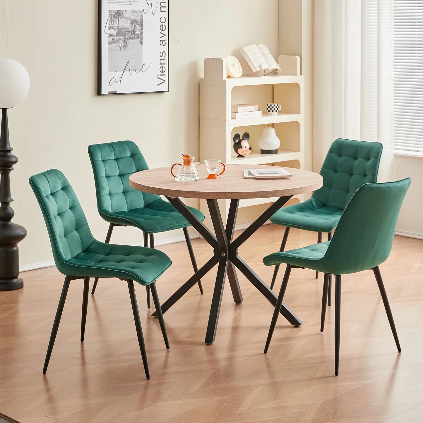 Chaise Florence — velours, métal, design contemporain, lot de 6