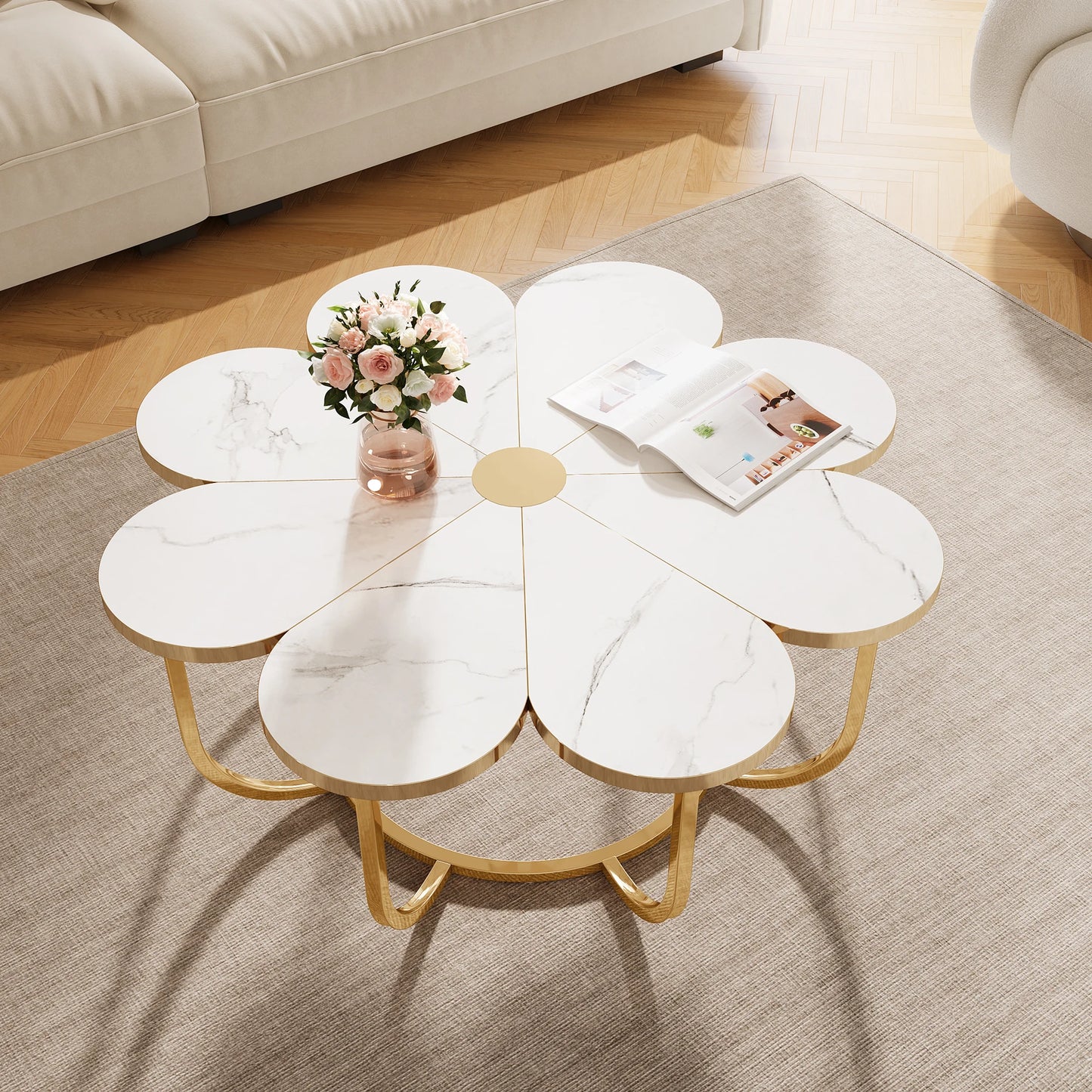 Table basse Tatiana — finition dorée, marbre