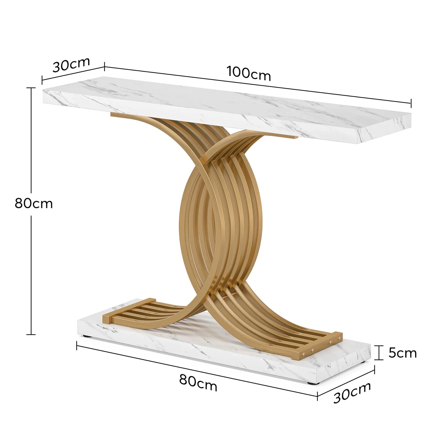 Console Axel — finition dorée, bois, marbre, métal