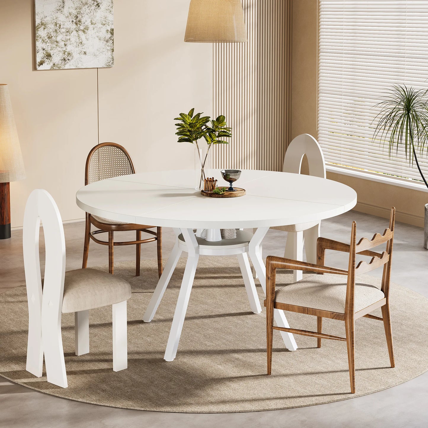 Table de salle à manger Jonathan — bois, métal, rangement intégré, ronde