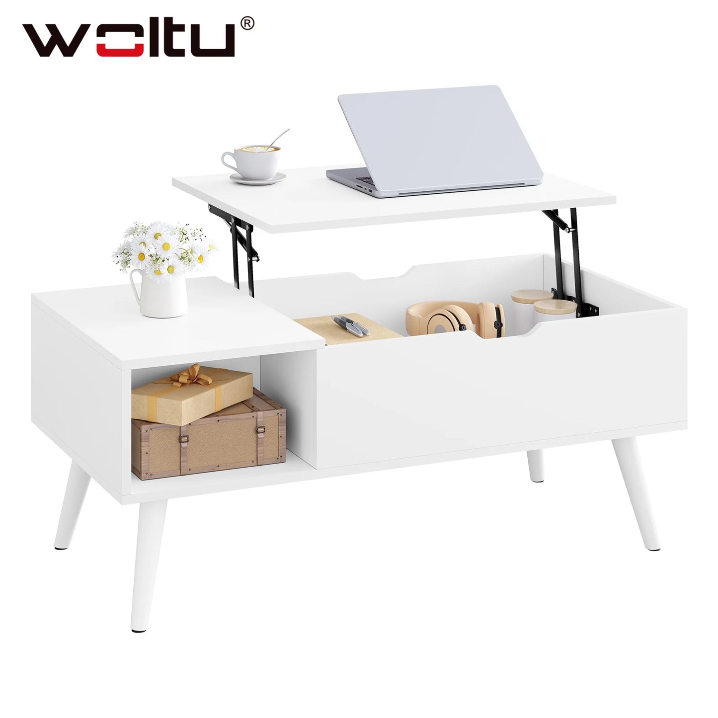 WOLTU Height-Adjustable Coffee Table Living Room Coffee Table with Hidden Storage Lifting Board Folding Table for Side and Sofa