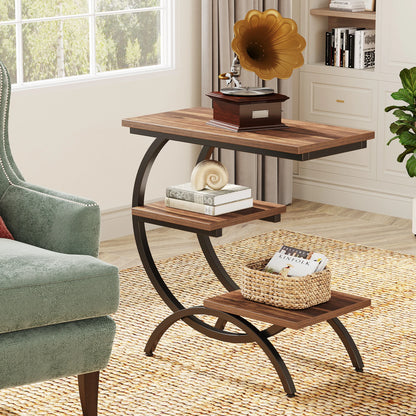 Table d'appoint Tanguy — bois, style industriel, rangement intégré, 3 niveaux