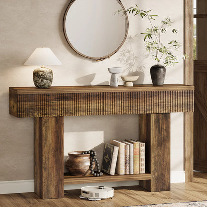 Console Ophélie — bois, style rustique, rangement intégré, 2 niveaux