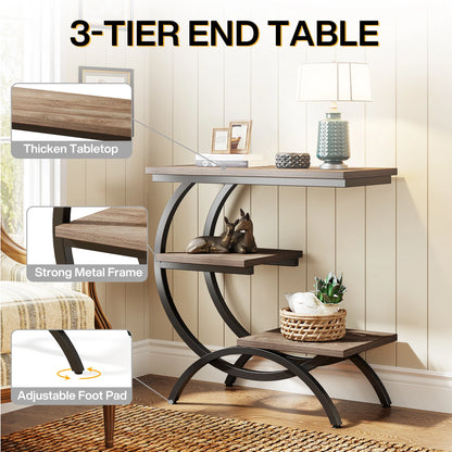 Table d'appoint Tanguy — bois, style industriel, rangement intégré, 3 niveaux