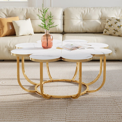 Table basse Tatiana — finition dorée, marbre